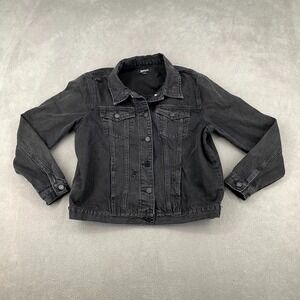Buffalo David Bitton Trucker Jacket Women Medium Black Denim Cotton Button Front
